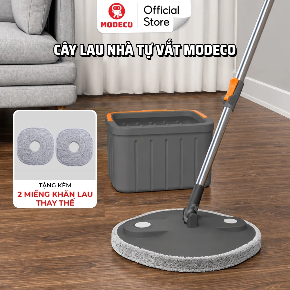 Cây Lau Nhà Tự Vắt Modeco - Tách Nước Bẩn, Tự Động Giặt Khăn Lau Bằng Nước Sạch, Rất Tiện Dụng, Tặng Kèm 2 Khăn Lau