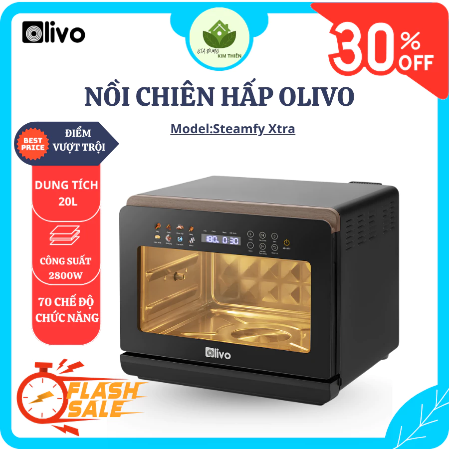 Nồi Chiên Hơi Nước OLIVO SteamFry Xtra 20L Công Suất 2800W, Khoang Inox 304, Chiên Hấp Đa Năng - Gia Dụng Kim Thiên