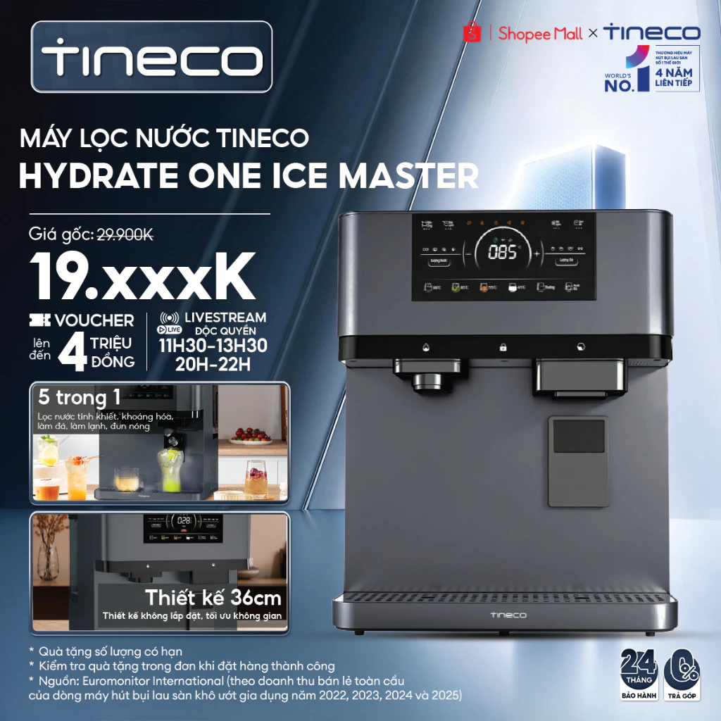 Máy lọc nước Tineco HYDRATE ONE Ice Master WP33A10EVN - Lọc nước tinh khiết, khoáng hóa, làm đá, làm lạnh & đun nóng
