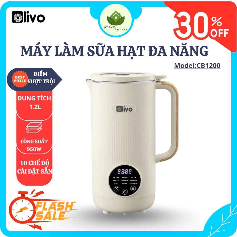 Máy Làm Sữa Hạt OLIVO CB1200 Dung Tích 1.2L, 10 Chế Độ Xay Nấu, Khử Khuẩn Và Chống Trào - Gia Dụng Kim Thiên