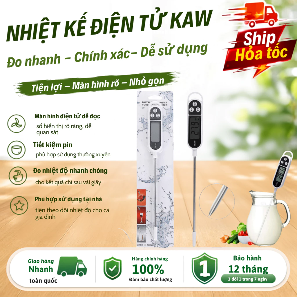 Nhiệt Kế Điện Tử KAW  Đa Năng – Đo Pha Sữa, Nấu Ăn, Đo Nhiệt Độ Thực Phẩm, BH 12 Tháng