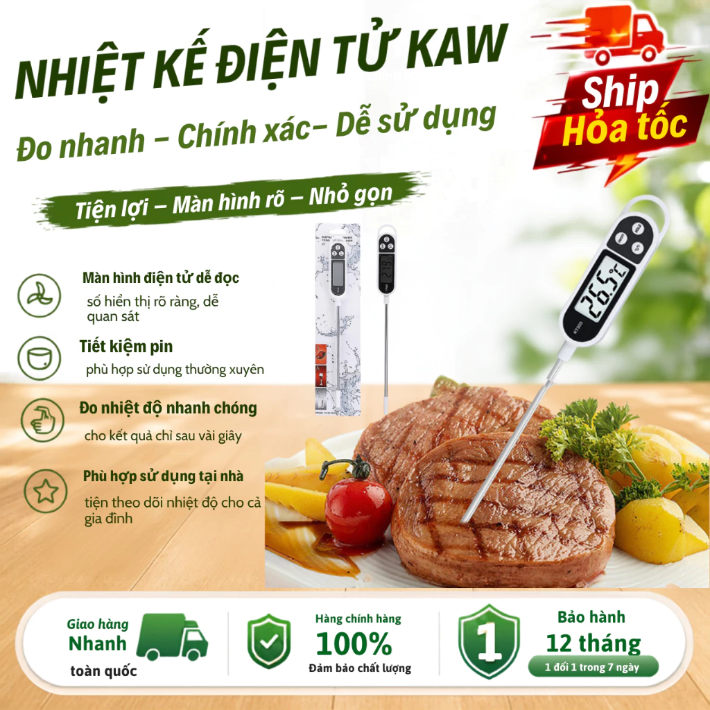 Nhiệt kế nấu ăn pha sữa KAW TP300- Đa Năng Đo Nhanh, Độ Chính Xác Cao Hàng chính hãng