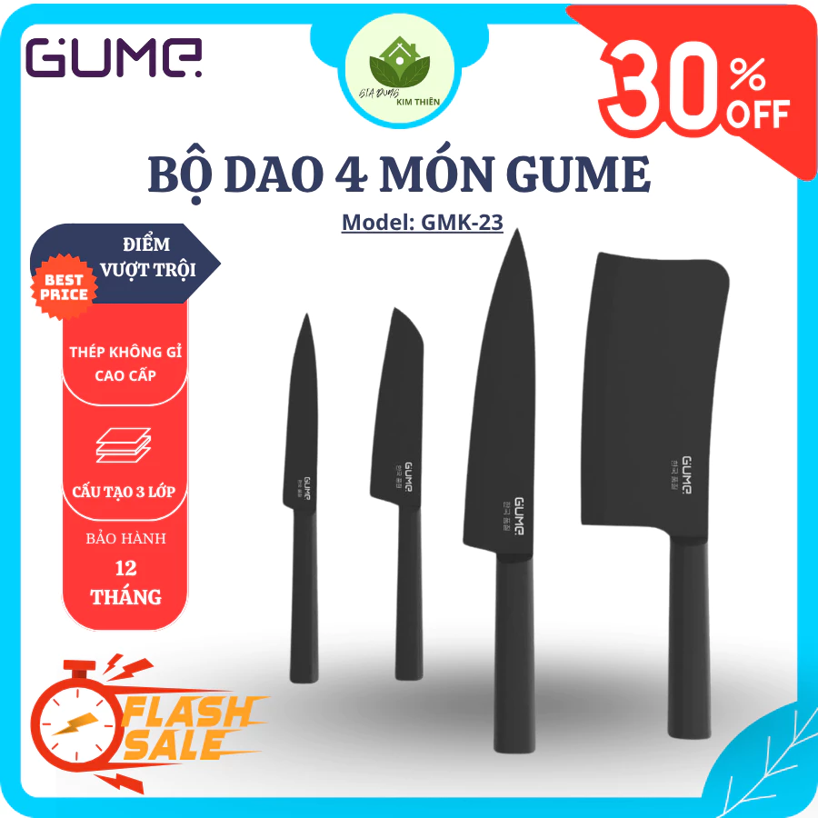 Bộ Dao Nhà Bếp GUME GMK-23 4 Món, Lưỡi Thép Không Gỉ Kháng Khuẩn, Chống Gỉ Và Mài Mòn - Gia Dụng Kim Thiên