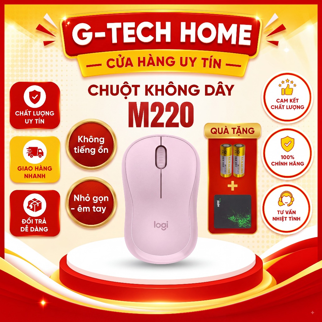 Chuột Không Dây Logitec M220 Silent - Giảm Ồn 90%, USB, Tặng Pin, Phù Hợp…