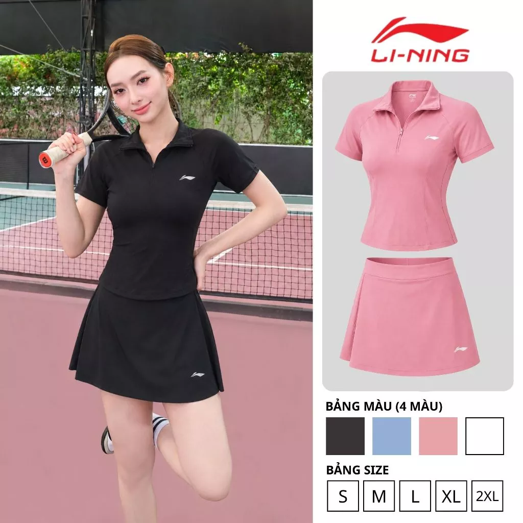Bộ nữ váy đồ tập thể thao cổ polo khoá kéo phối chân váy ngắn 2 LỚP thoáng mát, mềm mịn