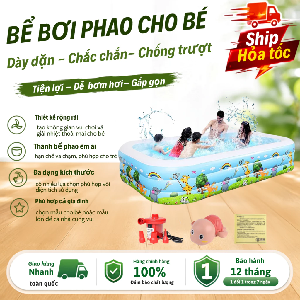 Bể bơi cho bé KAW đáy 2 lớp chống trượt chất liệu PVC cao cấp, độ bền cao - Lỗi 1 đổi 1