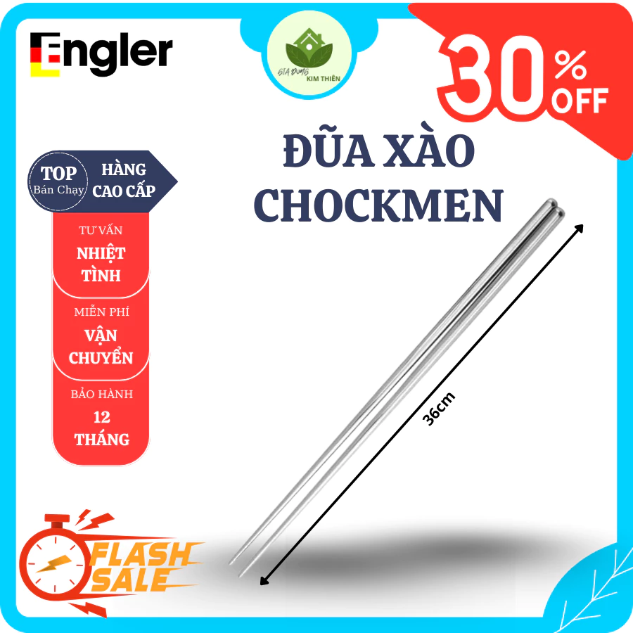 Đũa Xào CHOCKMEN Inox Cao Cấp, Thiết Kế Dài Dễ Đảo Thức Ăn, Phù Hợp Chiên Xào Nấu Nướng - Gia Dụng Kim Thiên