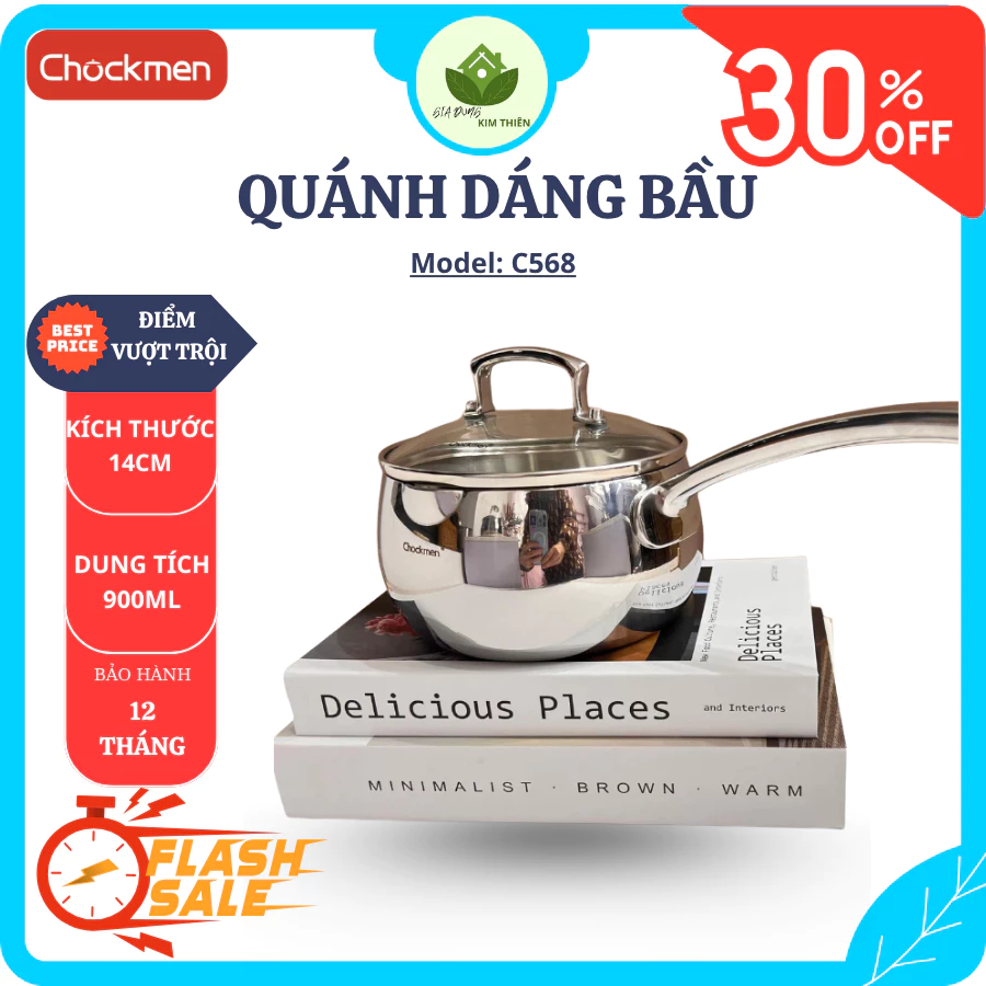 Quánh Dáng Bầu CHOCKMEN C568 14cm Inox 316 Cao Cấp, Đáy Liền Nguyên Khối, Dùng Mọi Loại Bếp - Gia Dụng Kim Thiên