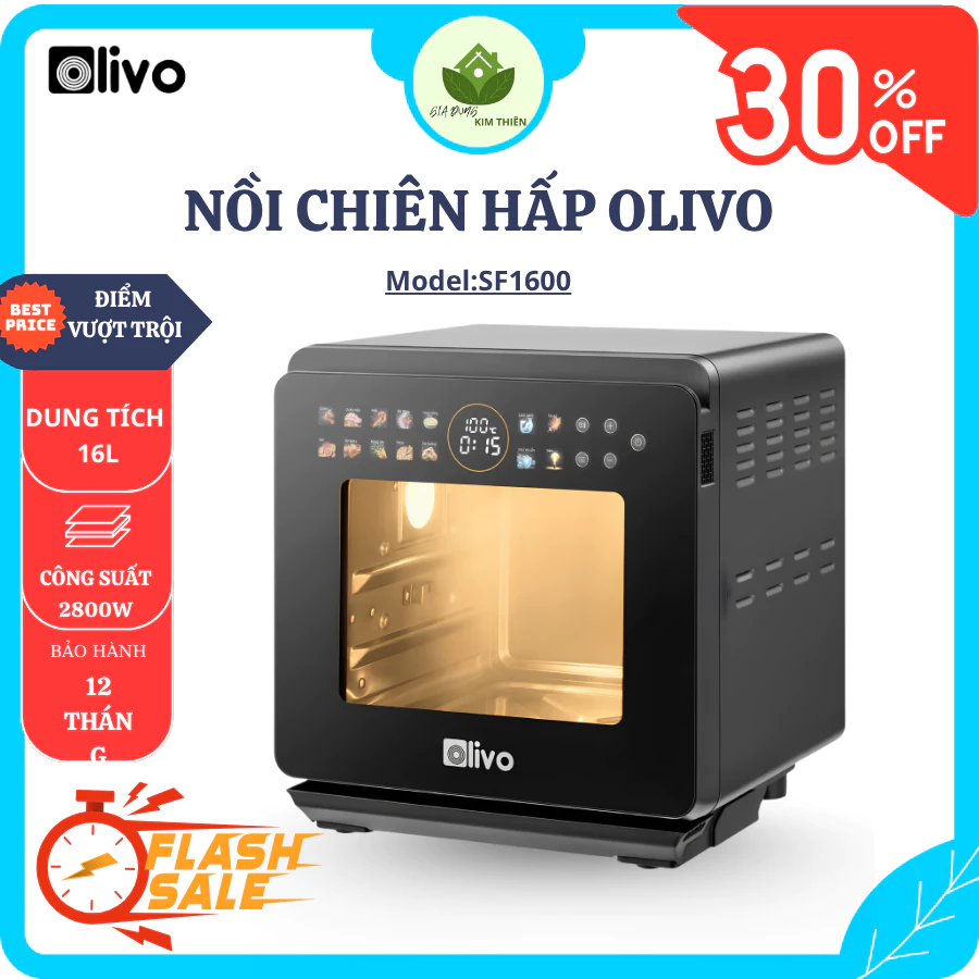 Nồi Chiên Hấp Đa Năng OLIVO SF1600 16L, Công Suất 2800W, Nano Steam & Eco Fry, 70 Chế Độ Nấu - Gia Dụng Kim Thiên