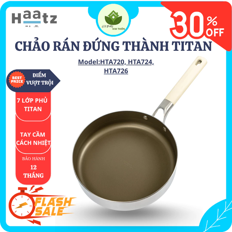 Chảo Rán Thành Đứng Haatz Titanium Aura Thành Cao 5.5-6cm, Hạn Chế Văng Dầu, Chiên Xào Đa Năng - Gia Dụng Kim Thiên