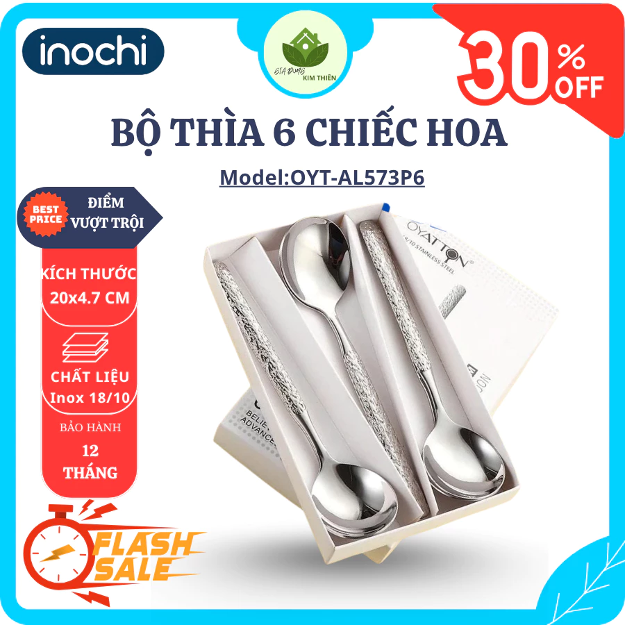 Bộ Thìa 6 Chiếc OYATTON OYT-AL573P6, Thép Không Gỉ Cao Cấp, Bề Mặt Sáng Bóng, Dễ Vệ Sinh - Gia Dụng Kim Thiên