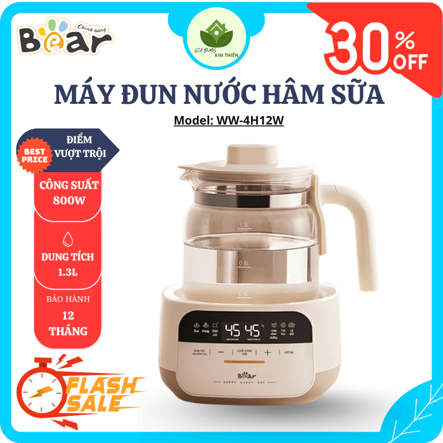 Máy Đun Nước Hâm Sữa Bear WW-4H12W 1.3L, Giữ Ấm 72 Giờ, Pha Sữa Nhanh Chỉ 20 Giây - Gia Dụng Kim Thiên