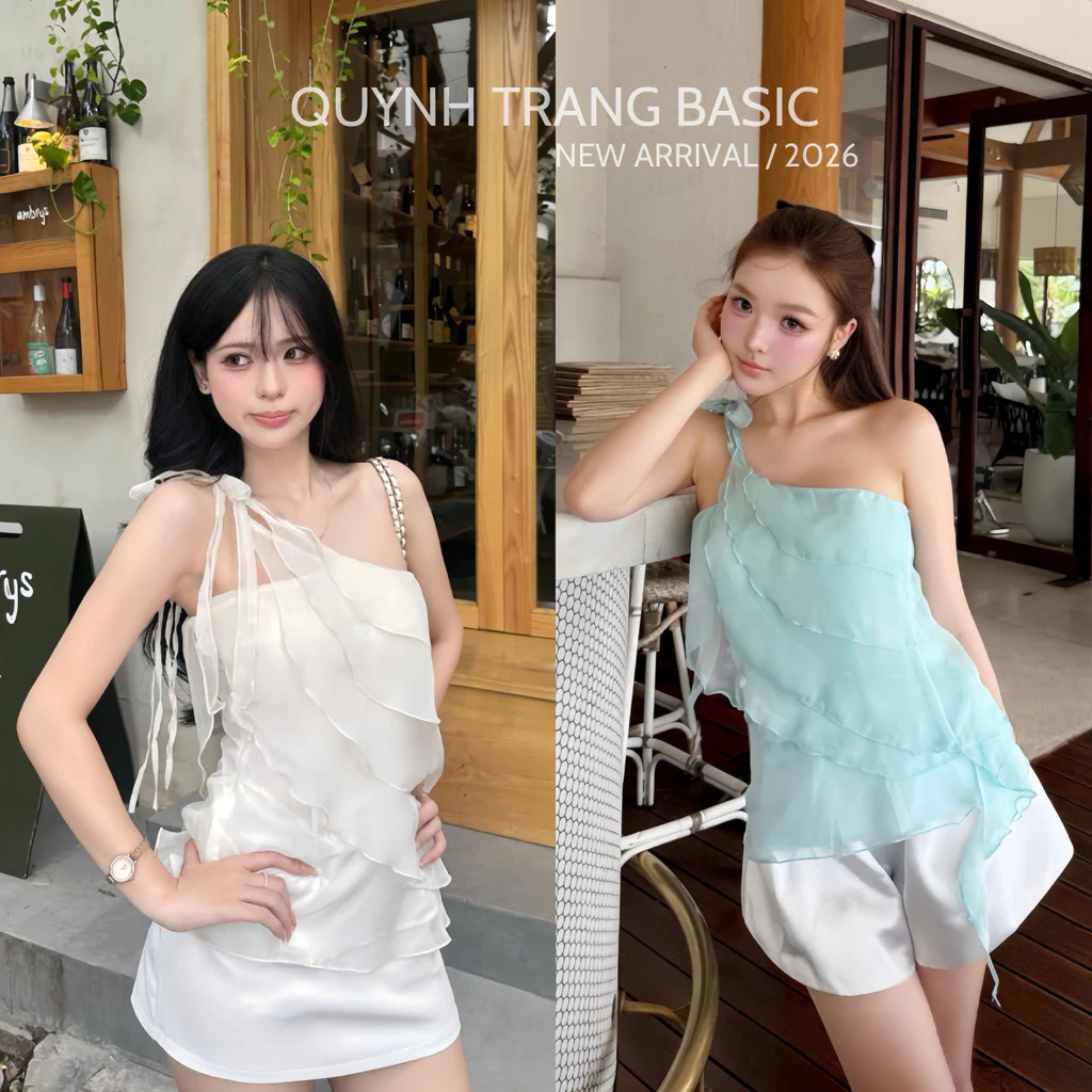 Pastel Mimi Top - Áo Nữ lệch vai xếp Li tầng Pastel Xanh Tiểu thư By QuynhTrangBasic