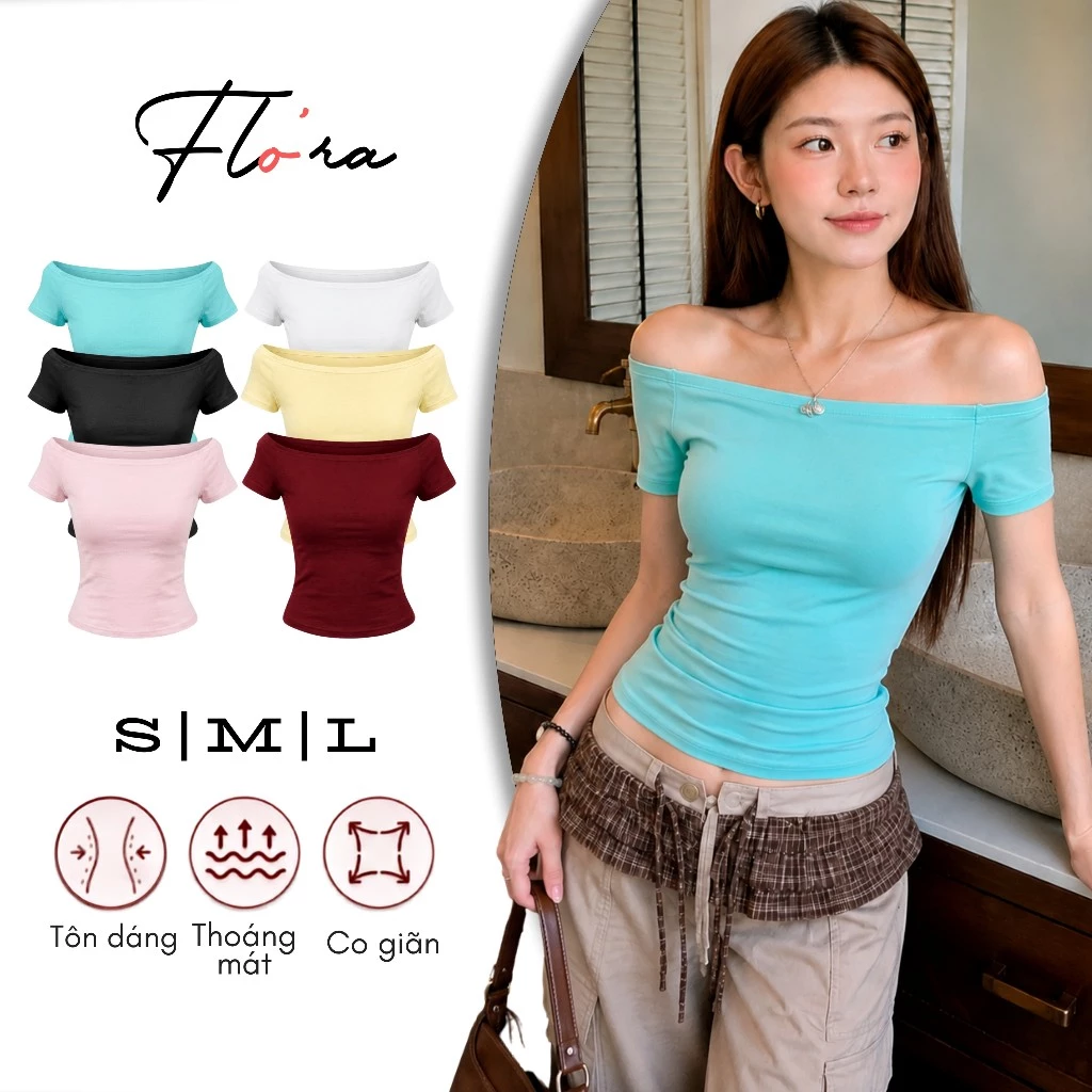 [MỞ BÁN] Áo Trễ Vai Cộc Tay Nữ Flo'ra DD87 - Ôm Body, Borip Lụa Co Giãn 4 Chiều, Thoải Mái, Thoáng Mát