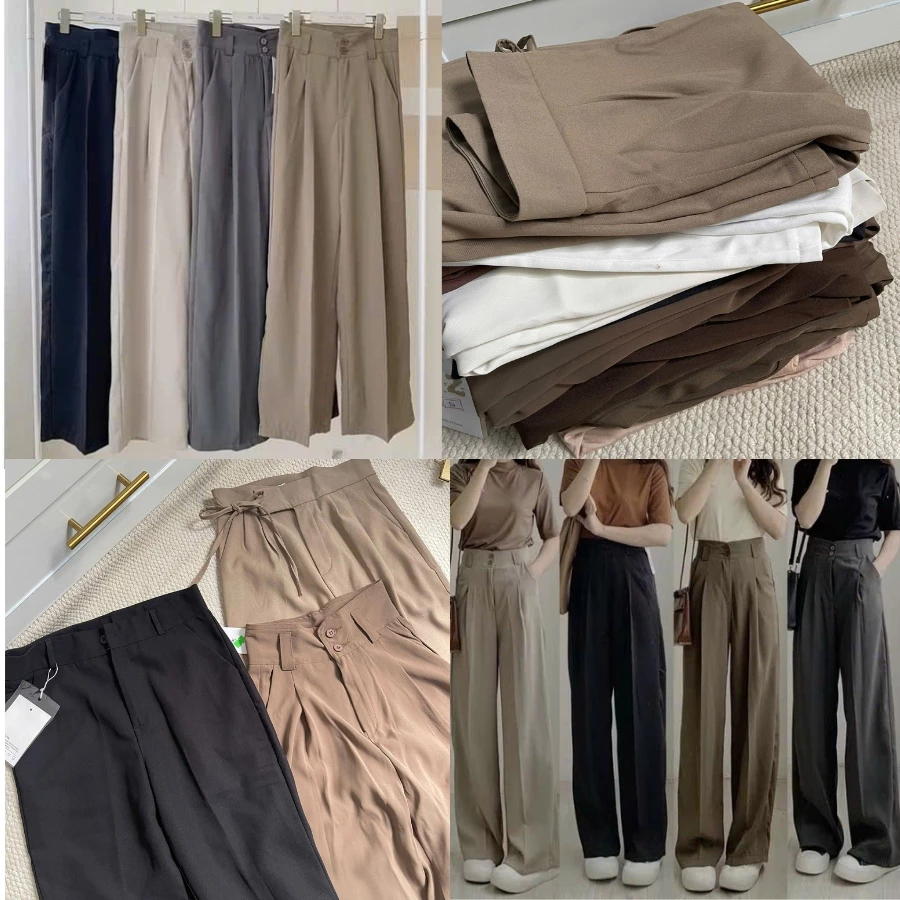 Xả Kho Giá Tốt - Quần Suông Nữ Ống Rộng Lưng Cao Basic Dễ Phối Dáng Thoải Mái