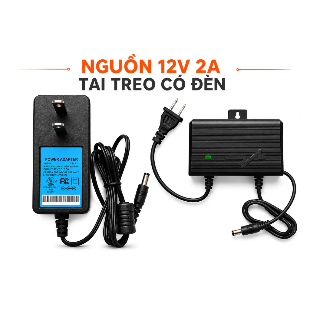 Nguồn 12V 2A có móc treo, Adapter Cho Camera (Zac 5.5x2.5mm)