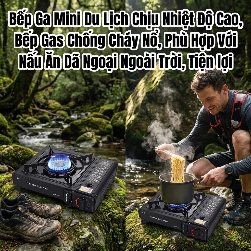 Bếp Ga Mini Du Lịch Dã Ngoại Chịu Nhiệt Tốt, Thiết Kế An Toàn Cho Nấu Ăn Ngoài Trời Cắm Trại Tiện Lợi