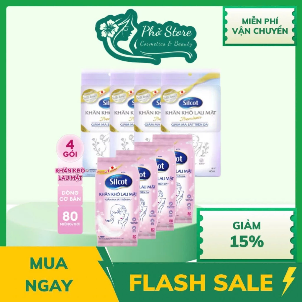 Bộ 4 Khăn khô lau mặt Silcot 80 miếng - Silcot Premium cao cấp 45 miếng/gói cotton mềm như lụa