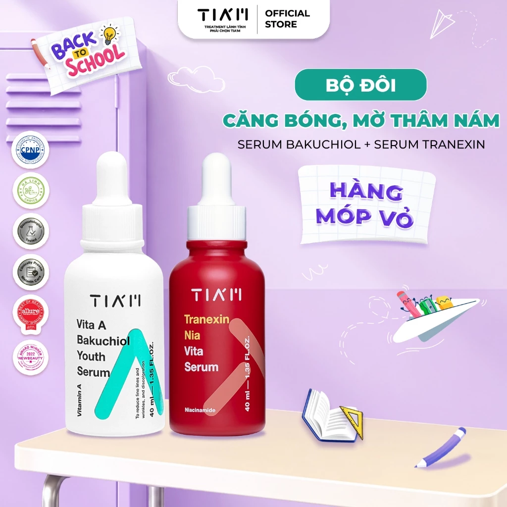 Combo Dưỡng Trắng & Chống Lão Hoá Da Tia'm Tranexin Nia Vita Serum 40ml + Tia'm Bakuchiol Youth Serum 40ml