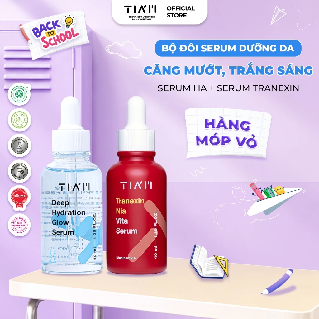 Combo Serum Cấp Ẩm, Dưỡng Trắng Tia'm Tranexin Nia Vita & Deep Hydration Glow Serum 40ml