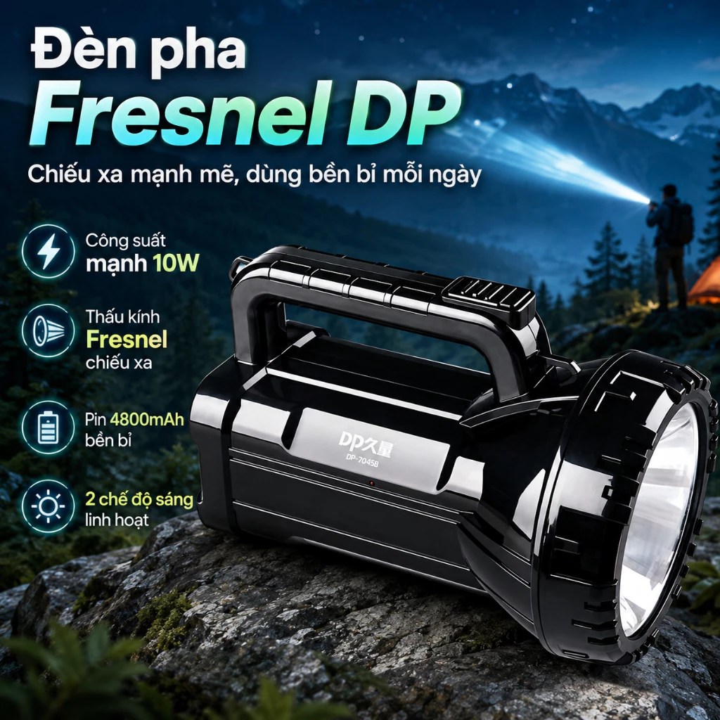 Đèn Pha Cầm Tay DP-G7045, Pin 4800mAh, Sạc Type-C, Bóng LED 10W, Chế Độ Mạnh Yếu, Tản Nhiệt Tốt
