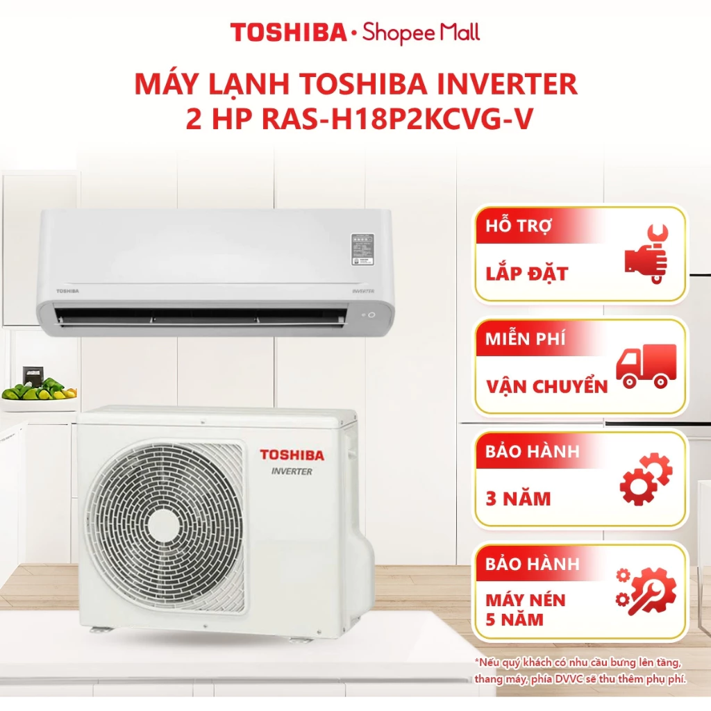 [FREESHIP + CÔNG LẮP ĐẶT] Máy lạnh Toshiba Inverter 2 HP RAS-H18P2KCVG-V, diện tích làm lạnh 30m2