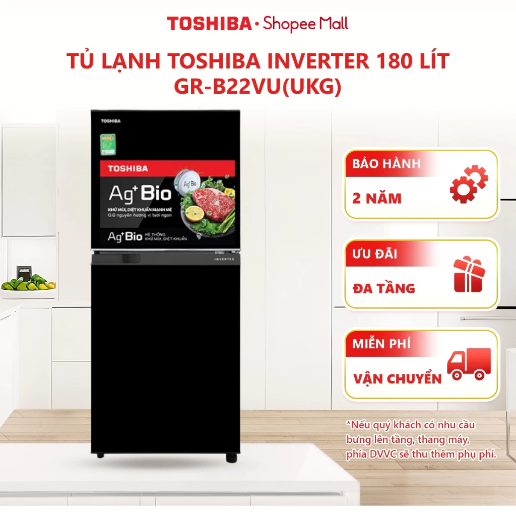 [Phí Lắp đặt 0Đ HN HCM] Tủ lạnh Toshiba Inverter 180 lít GR-B22VU(UKG)