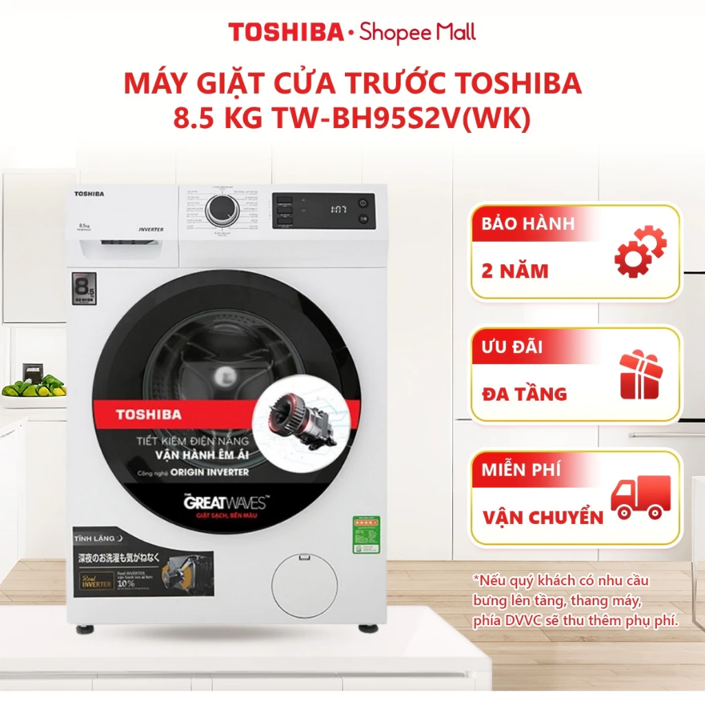 [Phí Lắp đặt 0Đ HN HCM] Máy giặt cửa trước Toshiba 8.5 kg TW-BH95S2V(WK) - Hàng chính hãng