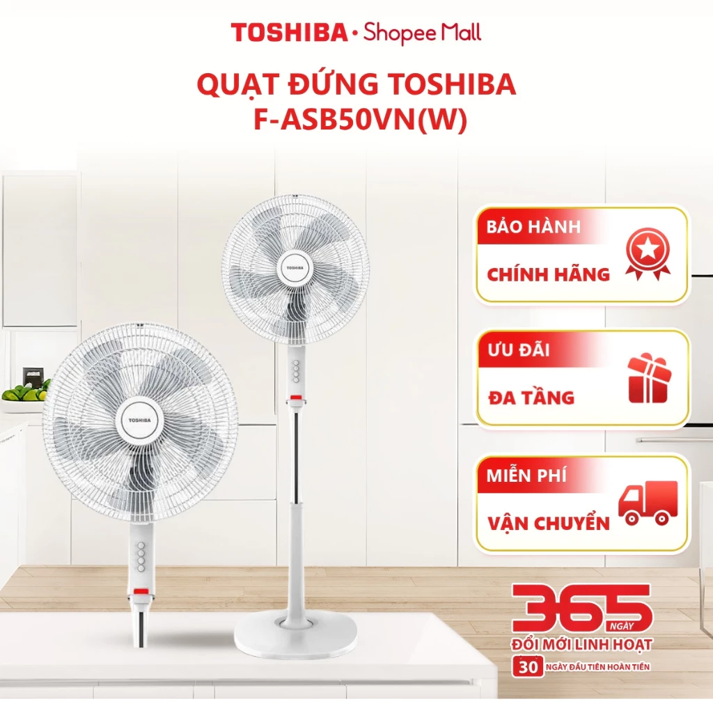 Quạt đứng Toshiba F-ASB50VN(W) 55W - Bảo hành chính hãng 12 tháng [Hỏa tốc HCM]