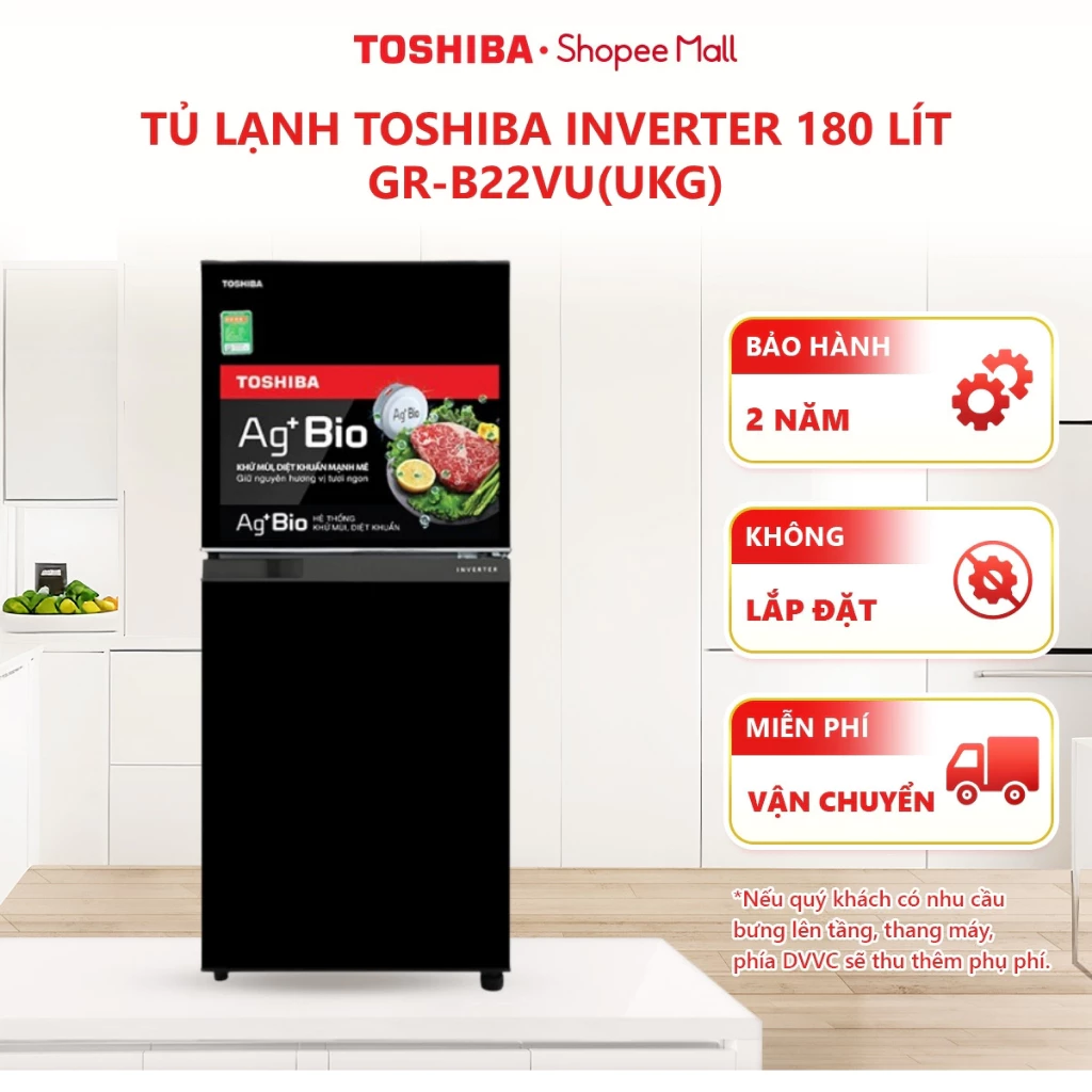 [Freeship Toàn Quốc] Tủ lạnh Toshiba Inverter 180 lít GR-B22VU(UKG) - Hàng chính hãng