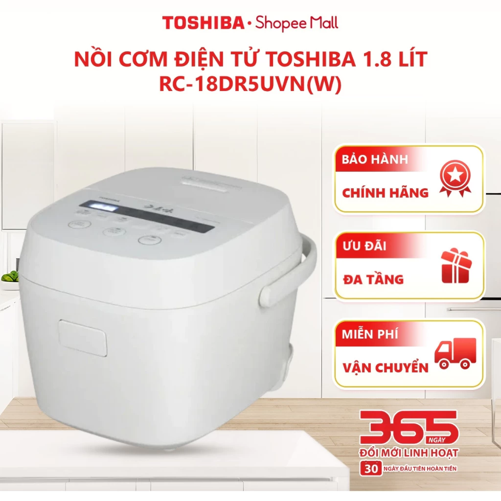 Nồi cơm điện tử Toshiba 1.8 lít RC-18DR5UVN(W)/ RC-18DR5UVN(H) - Bảo hành chính hãng 12 tháng