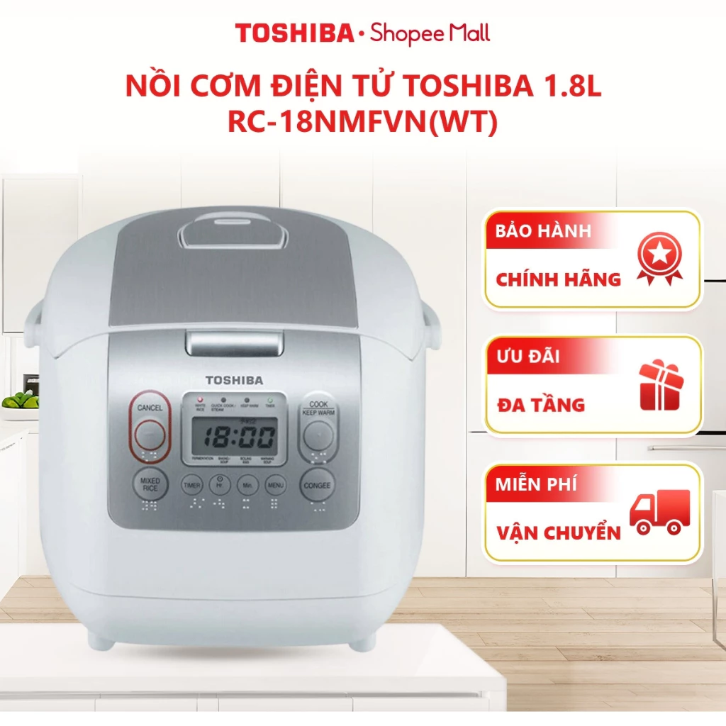 Nồi cơm điện tử Toshiba 1.8L/1L RC-18NMFVN(WT)/RC-10NMFVN(WT) - Hàng chính hãng |HỎA TỐC HCM|