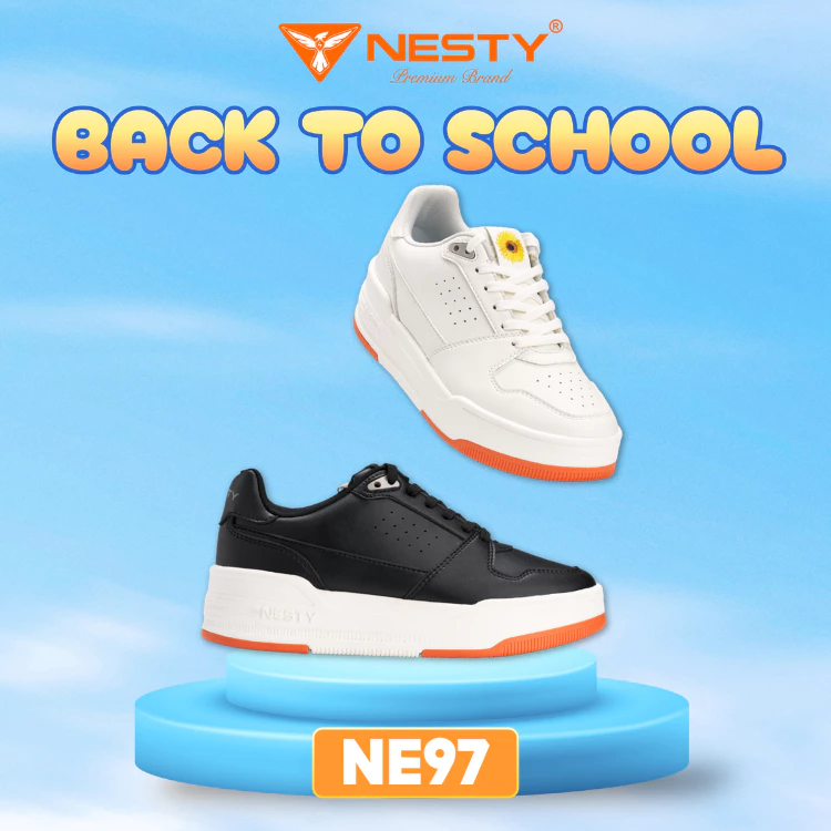 [NE97]Giày Sneaker Nam Nữ NESTY - Giày Thể Thao Da Cao Cấp Đế Tăng Chiều Cao Phối Màu Cam Năng Động ( KO1 )