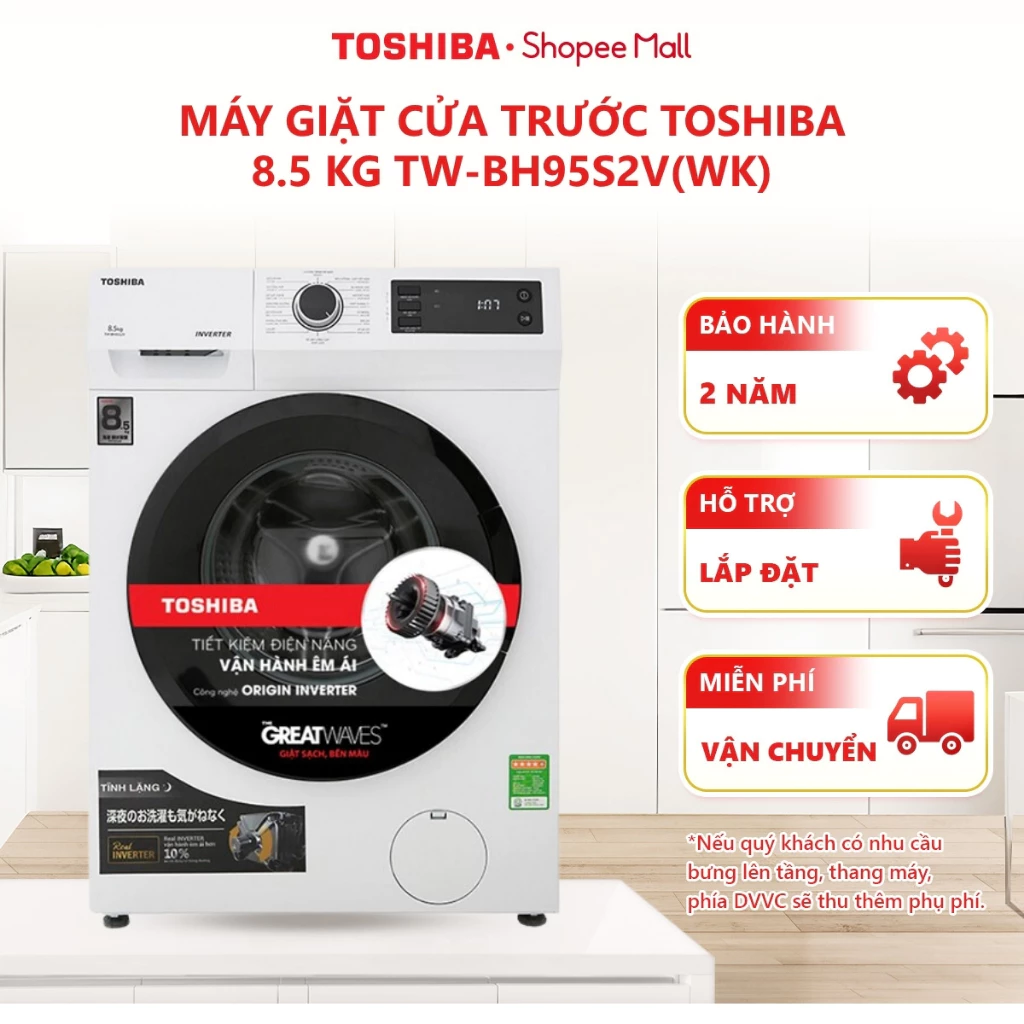 [GIAO - LẮP MIỄN PHÍ] Máy giặt cửa trước Toshiba 8.5 kg TW-BH95S2V(WK) - Hàng chính hãng
