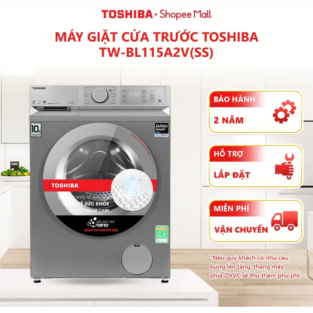 [Người Bán - Lắp đặt] Máy giặt Toshiba Inverter 10.5 kg TW-BL115A2V(SS) - Hàng chính hãng
