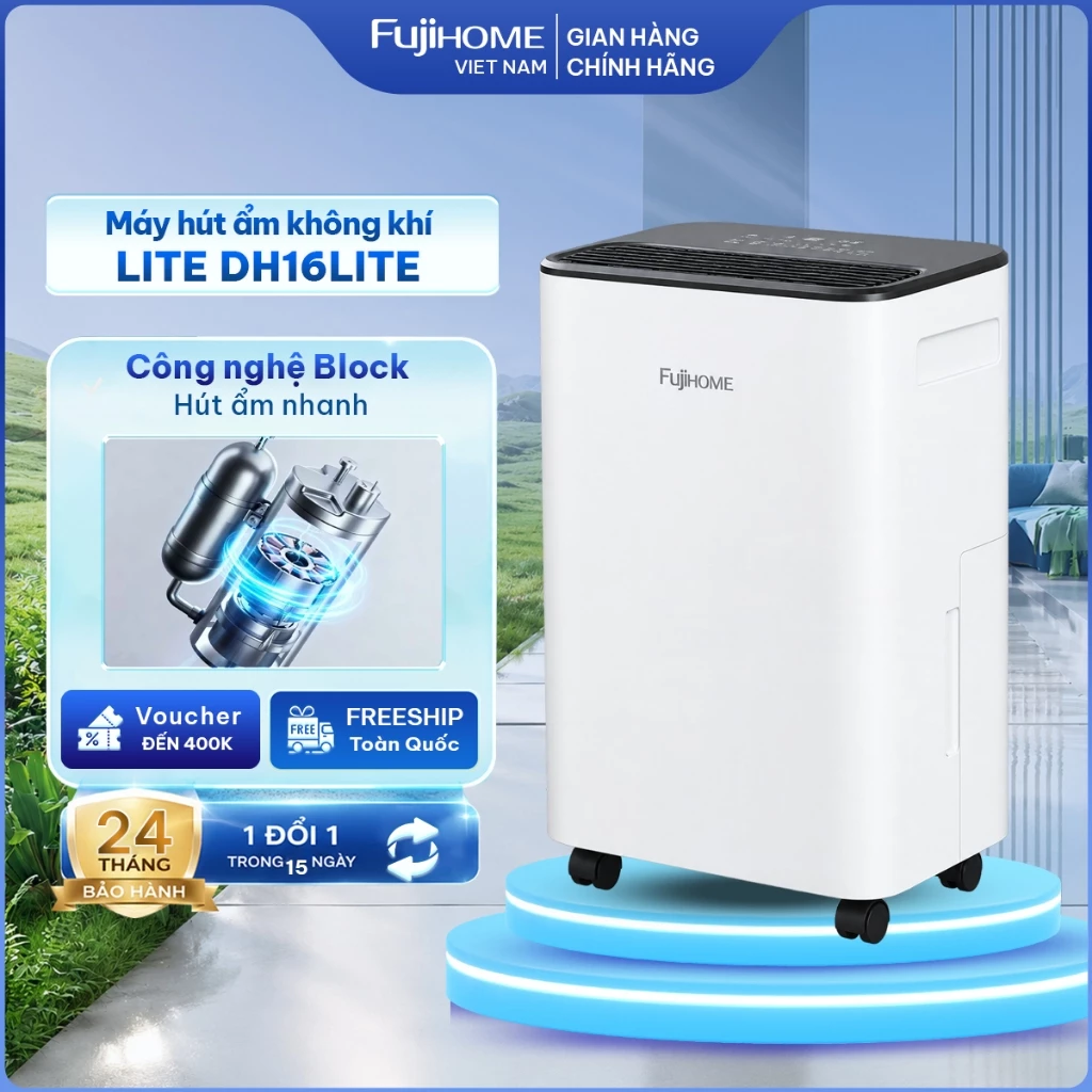 Máy hút ẩm không khí FUJIHOME DH16LITE nhập khẩu, Công nghệ máy nén 3 chế độ hút ẩm đa năng gia đình