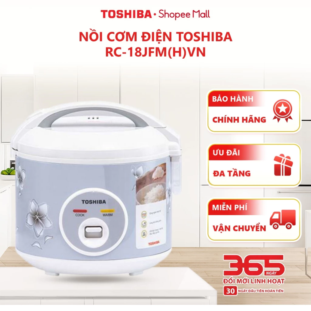 Nồi cơm nắp gài Toshiba 1L/1.8L RC-10JFM(H)VN/RC-18JFM(H)VN - Hàng chính hãng