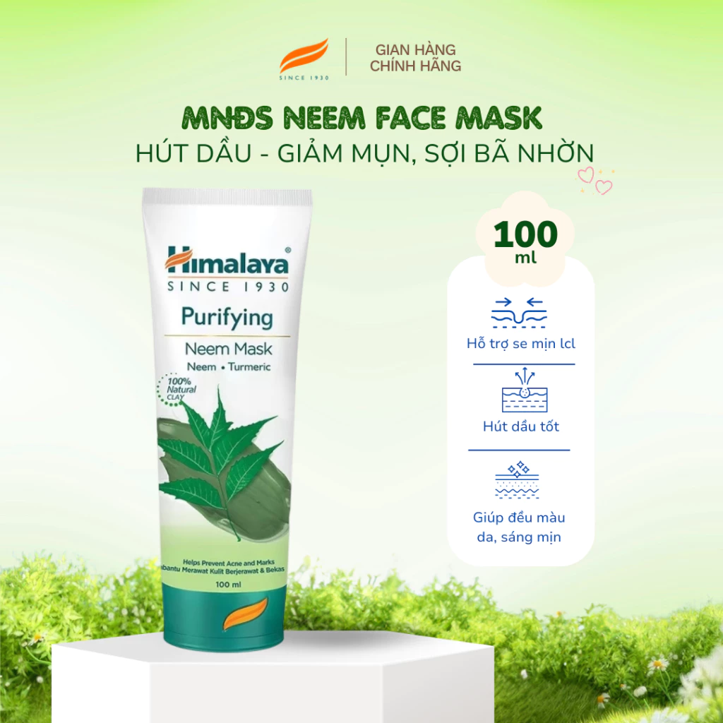 Mặt nạ đất sét cho da dầu mụn, làm sạch sợi bã nhờn, kiểm soát dầu thừa Himalaya Purifying Neem Mask 100g