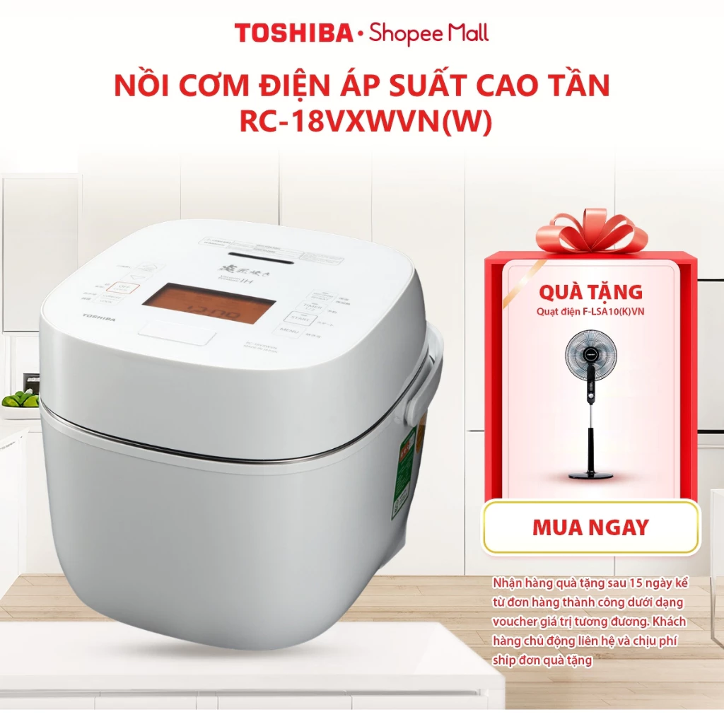 Nồi cơm điện cao tần áp suất chân không Toshiba RC-18VXWVN(W) - HÀNG ĐỘC QUYỀN, bảo hành 24 tháng