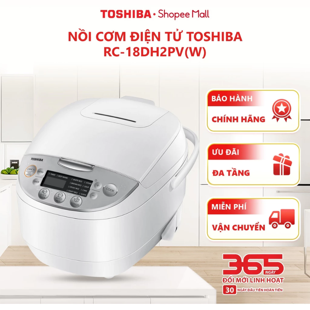 Nồi cơm điện tử Toshiba 1L/1.8L RC-10DH2PV(W)/RC-18DH2PV(W) - Hàng chính hãng