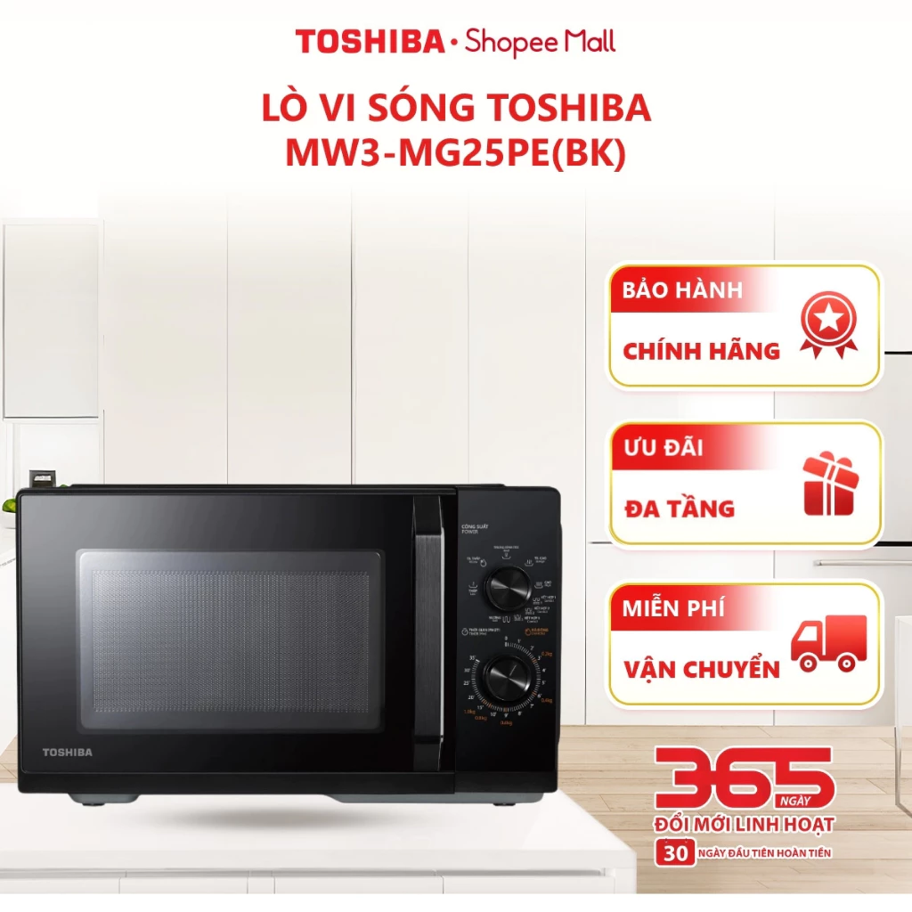 Lò vi sóng Toshiba MW3-MG25PE(BK), bảng điều khiển tiếng Việt - Bảo hành chính hãng 12 tháng