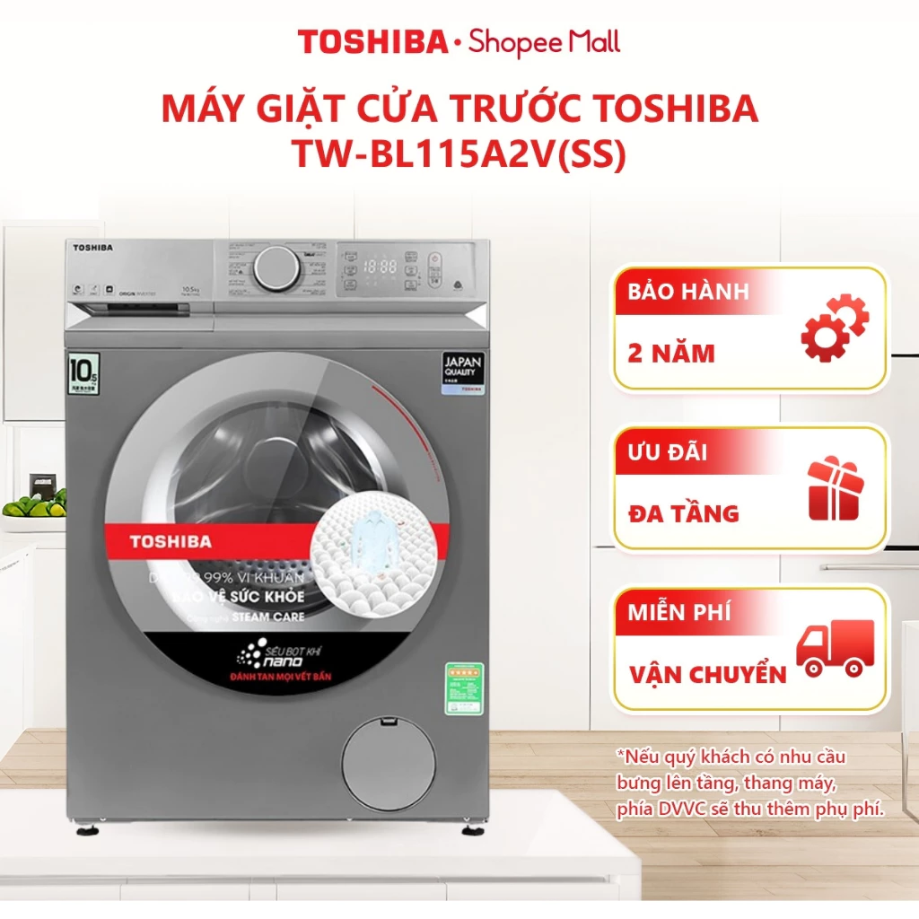 [Phí Lắp đặt 0Đ HN HCM] Máy giặt Toshiba Inverter 10.5 kg TW-BL115A2V(SS) - Hàng chính hãng