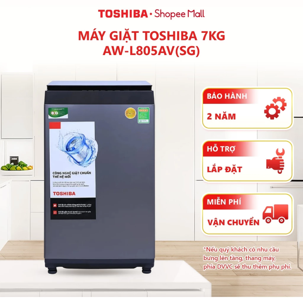[Freeship - Lắp đặt] Máy giặt Toshiba 7Kg AW-L805AV(SG) - Hàng chính hãng, bảo hành 2 năm