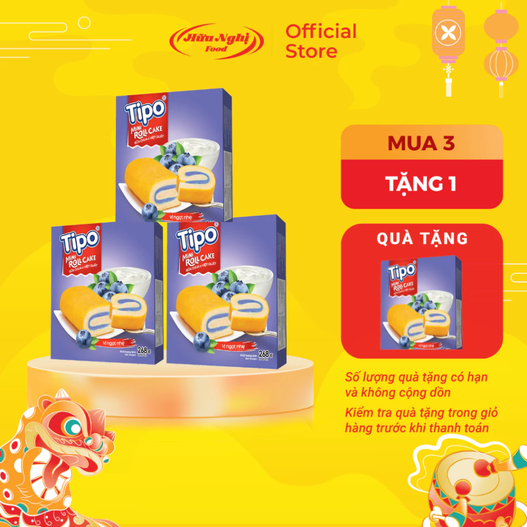 COMBO 3 hộp Bánh Bông Lan Sữa Chua Việt Quất Tipo 268g