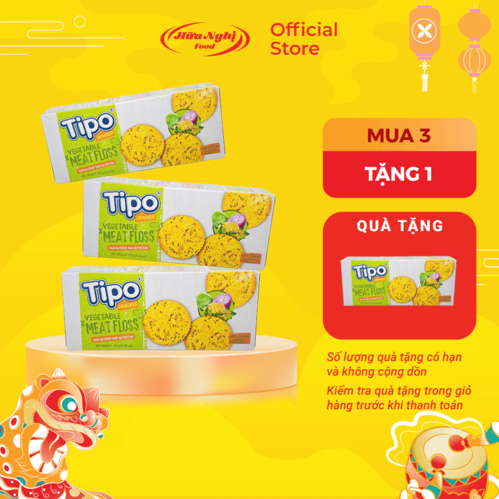 Bánh quy rau củ chà bông Tipo 132g Hữu Nghị dinh dưỡng, ngon giòn, ăn vặt tiện lợi