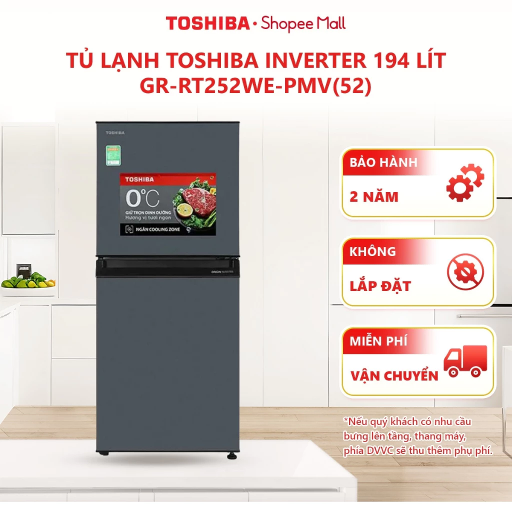 [FREESHIP TOÀN QUỐC] Tủ lạnh Toshiba Inverter 194 lít GR-RT252WE-PMV(52) - Bảo hành 2 năm tại nhà