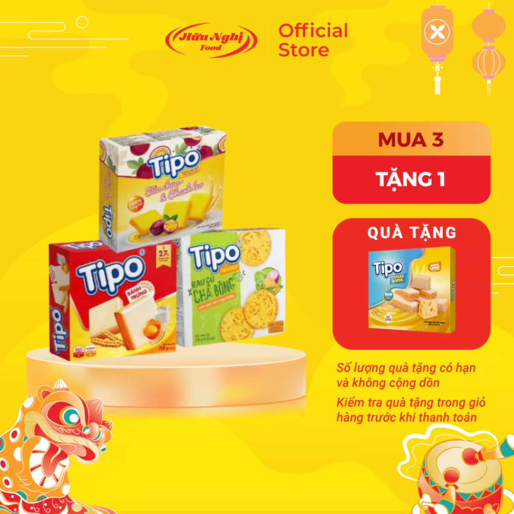 Combo 3 Bánh Tipo Các Vị Chanh Leo  250g, Trứng 270g, Rau Củ 265g