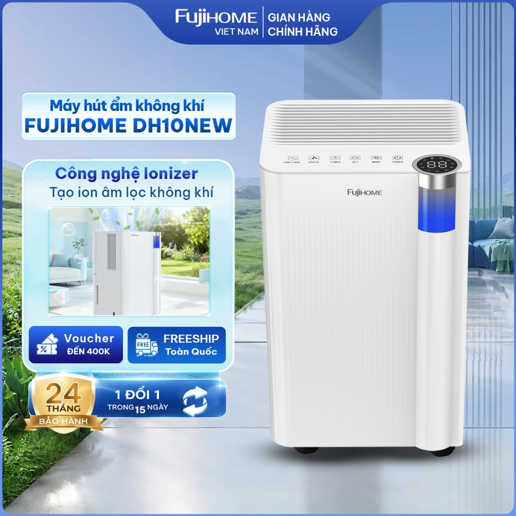 Máy hút ẩm lọc không khí 10L/ngày FUJIHOME Nhập khẩu công nghệ máy nén Block,chống nồm mốc phòng ngủ phòng khách đa năng