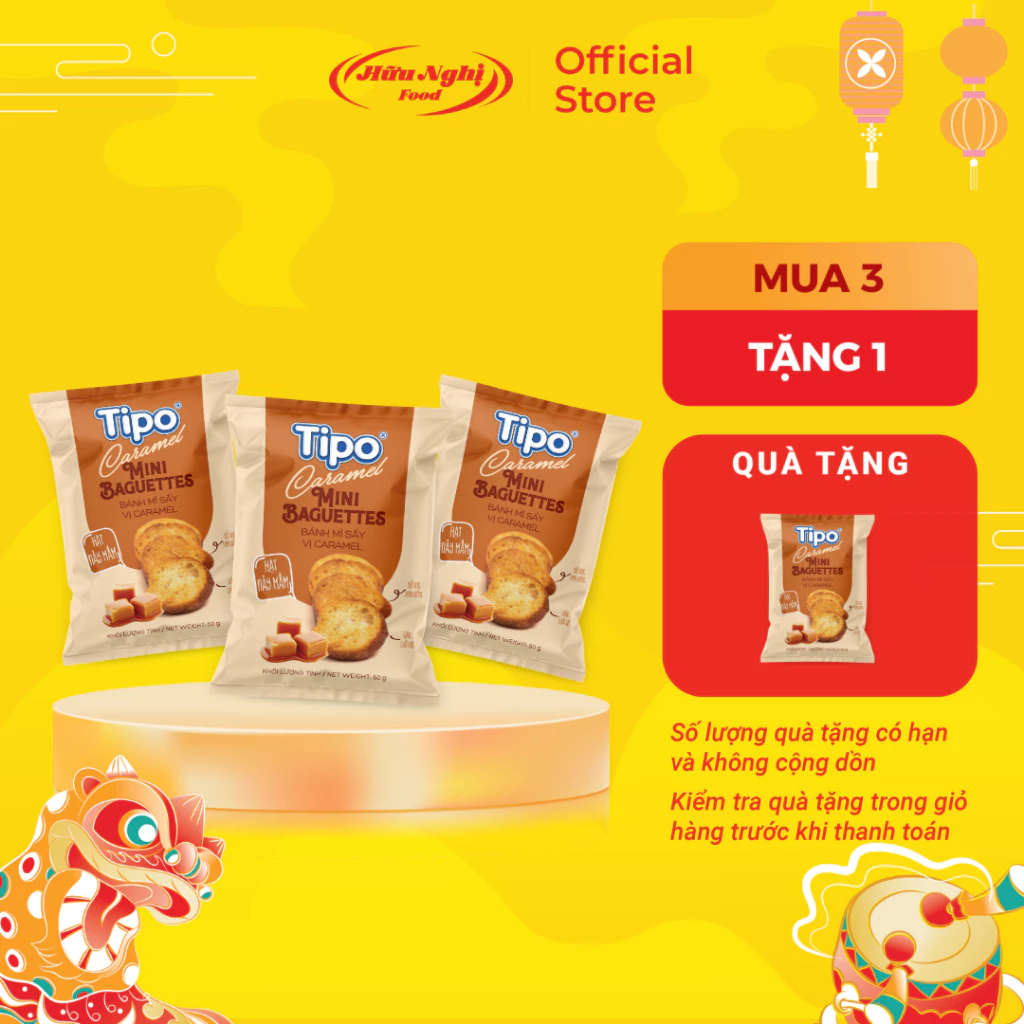 Bánh mì sấy Caramel Tipo 50g Hữu Nghị dinh dưỡng, ngon giòn, ăn vặt tiệnlợi