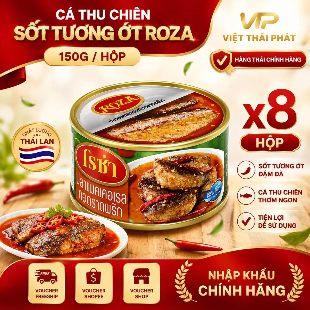 [Combo 8 hộp] Cá Chiên Sốt Tương Ớt Roza | Việt Thái Phát - Hàng Thái Chính Hãng (150gr/hộp)